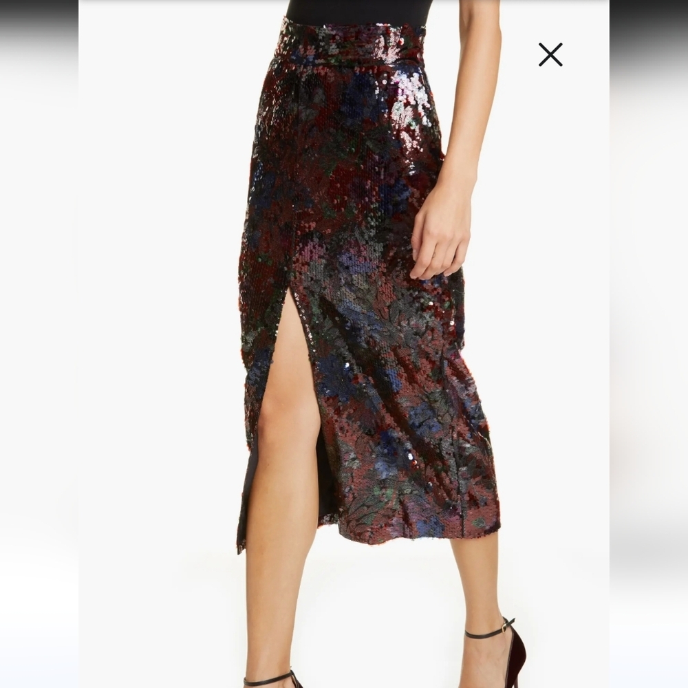 Roseanna Woodcut Sequin Midi Pencil Skirt, Sz 40/US 8 - Picture 4 of 15